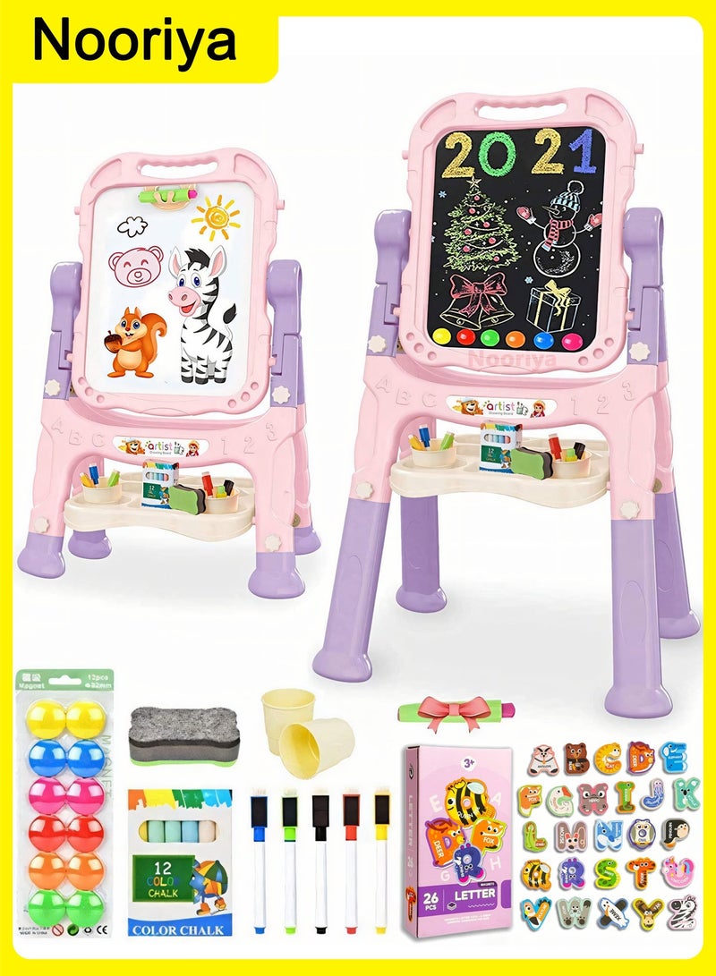 Nooriya Art Easel for Kids, Adjustable Standing Rotatable Double Sided Easel with Painting Accessories for Toddlers Boys and Girls-Pink - Image 1