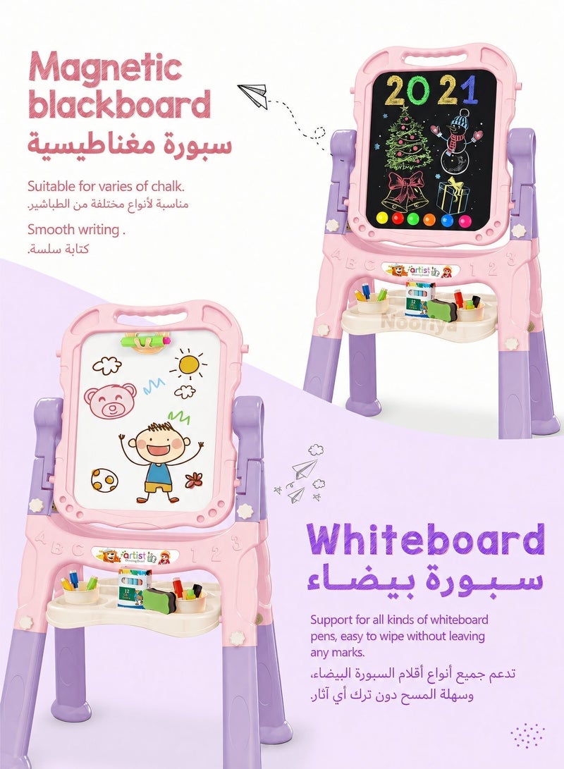 Nooriya Art Easel for Kids, Adjustable Standing Rotatable Double Sided Easel with Painting Accessories for Toddlers Boys and Girls-Pink - Image 4