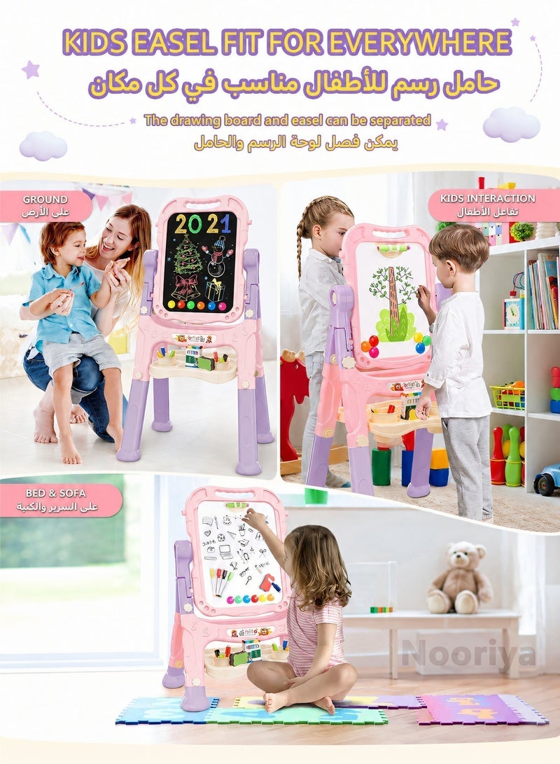 Nooriya Art Easel for Kids, Adjustable Standing Rotatable Double Sided Easel with Painting Accessories for Toddlers Boys and Girls-Pink - Image 3