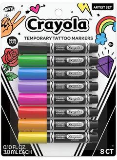 SAVVi Crayola 8ct Temporary Tattoo Markers: Skin-Safe Ink, Vibrant Colors, Gifts for Children, Teens and Adults, Made in the USA [1 Pack] 