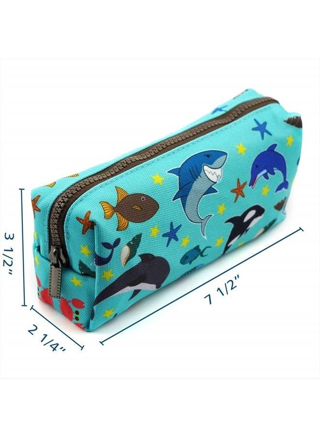 LParkin Sea Life Dolphin Shark Canvas Pencil Case Pen Bag Pouch Stationary Case Makeup Cosmetic Bag Gadget Box - Image 2