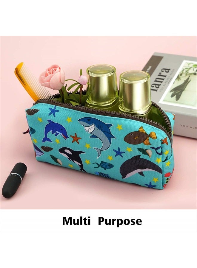 LParkin Sea Life Dolphin Shark Canvas Pencil Case Pen Bag Pouch Stationary Case Makeup Cosmetic Bag Gadget Box - Image 5