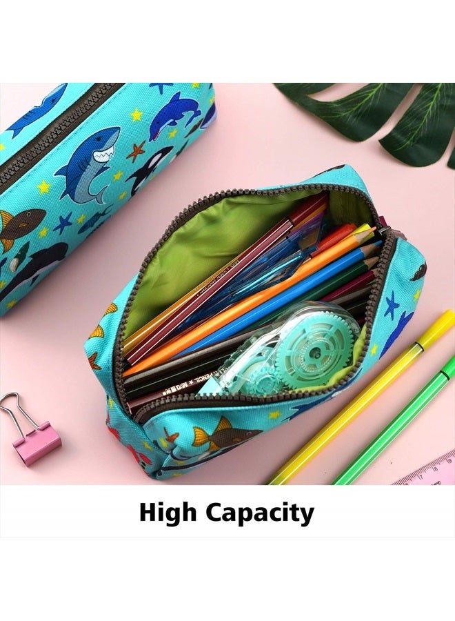 LParkin Sea Life Dolphin Shark Canvas Pencil Case Pen Bag Pouch Stationary Case Makeup Cosmetic Bag Gadget Box - Image 3