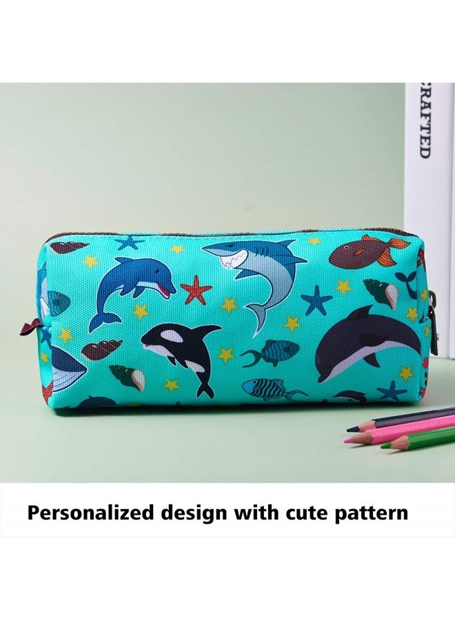 LParkin Sea Life Dolphin Shark Canvas Pencil Case Pen Bag Pouch Stationary Case Makeup Cosmetic Bag Gadget Box - Image 4