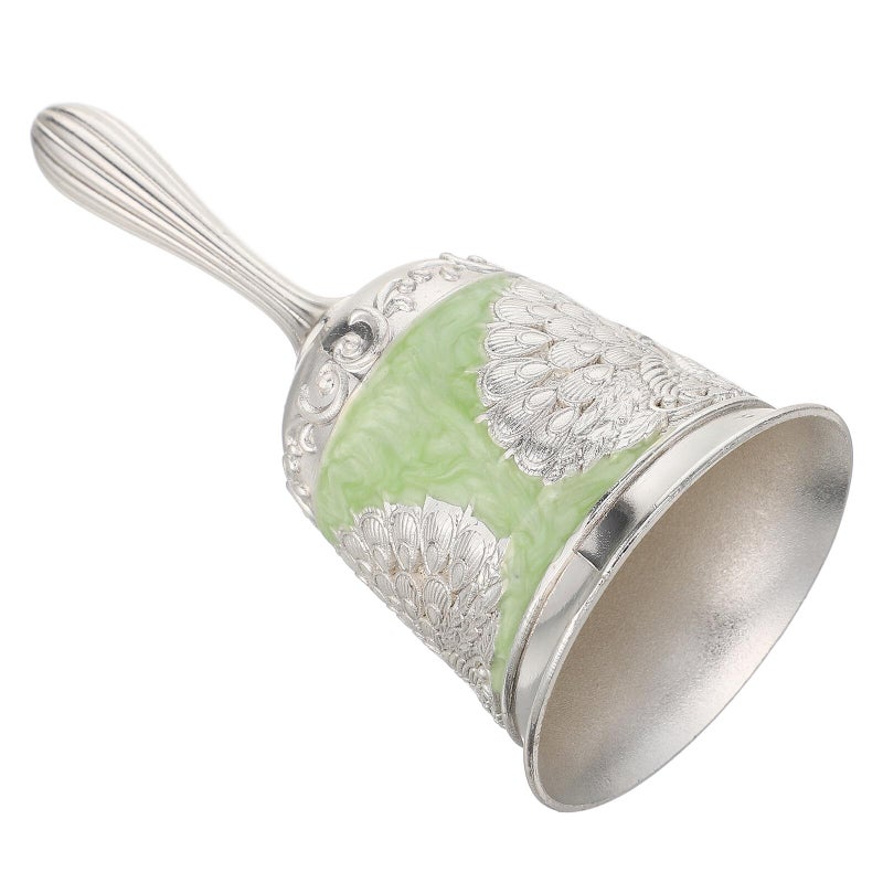 Vintage Metal Handbell Silver Green Loud Table Bell for Classroom Wedding Dinner - Image 2