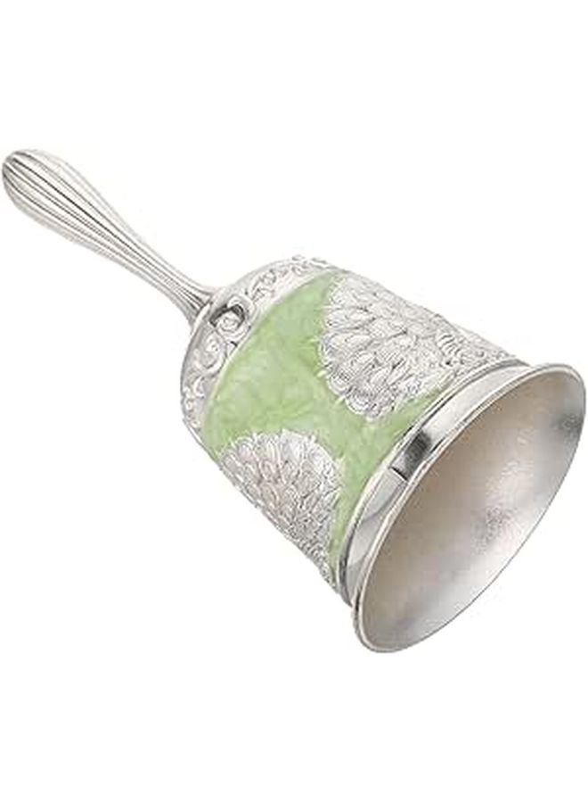 Vintage Metal Handbell Silver Green Loud Table Bell for Classroom Wedding Dinner - Image 1