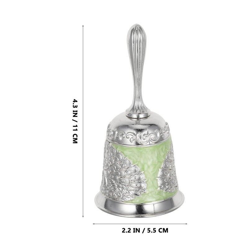 Vintage Metal Handbell Silver Green Loud Table Bell for Classroom Wedding Dinner - Image 3