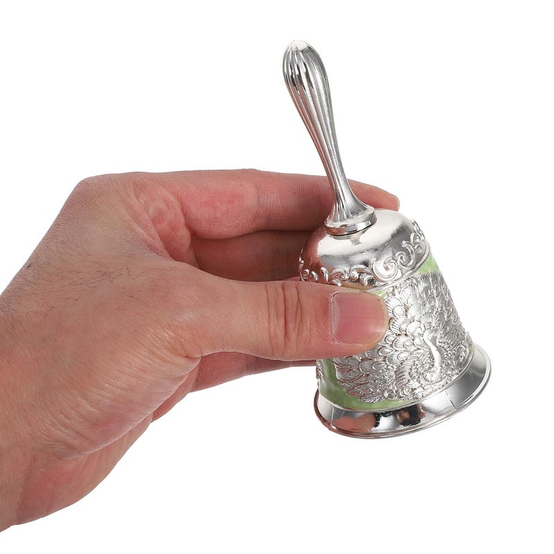 Vintage Metal Handbell Silver Green Loud Table Bell for Classroom Wedding Dinner - Image 5