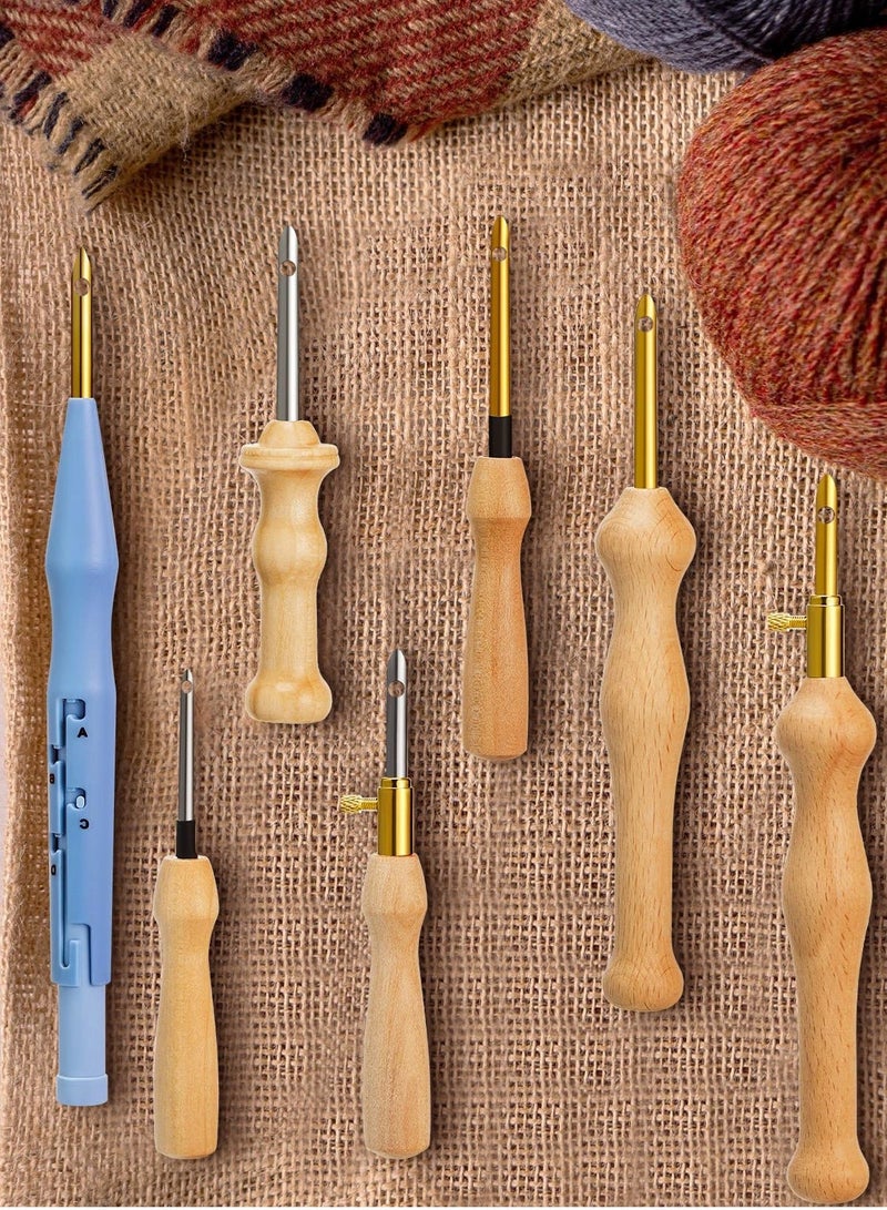 Punch Needle Embroidery Kits, 7 Pcs Adjustable Rug Yarn Punch Needle, Wooden Handle Embroidery Pen,Embroidery Hoops,scissors, Needle Threader, Punch Needle Cloth for DIY Starter Kit - Image 2