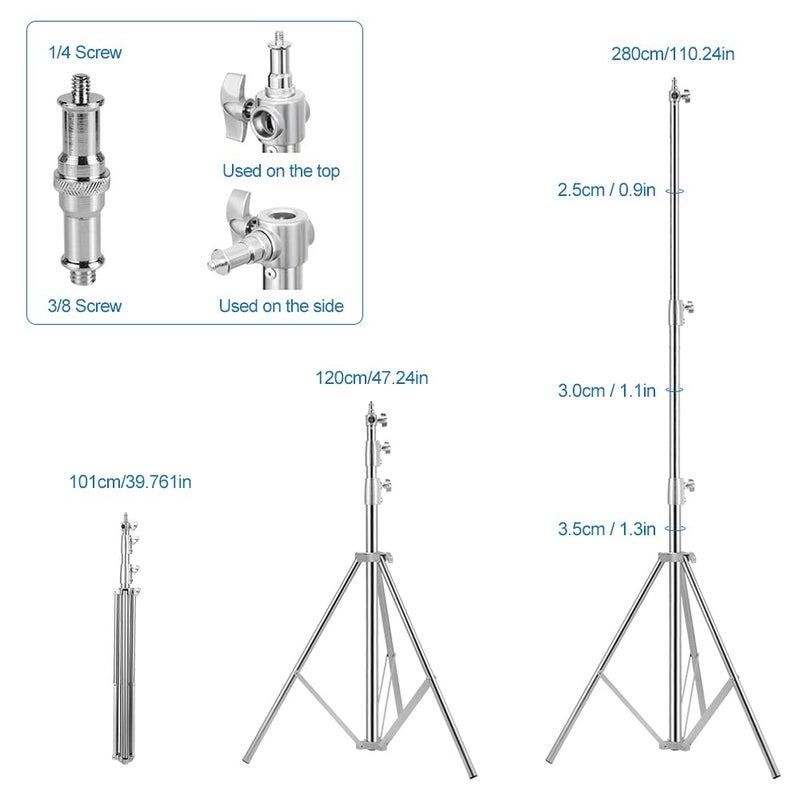 ITOTIN Heavy Duty Light Stand Tripod Stand for Photography, 9.19 Feet/2.8m Stainless Steel Light Tripods for Softbox, Speedlight, Strobe Light, Umbrella - Pack of 2 - Image 5