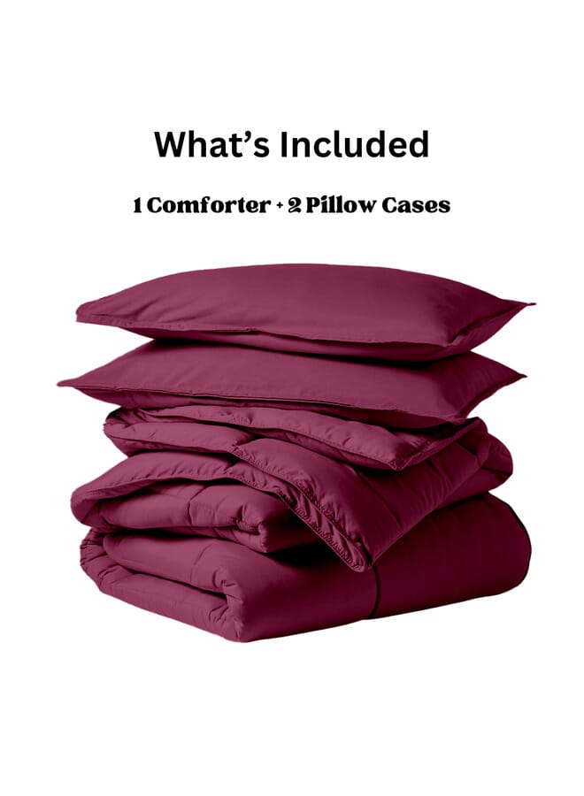 Home of linens Cotton - Plain - 3 Pieces Heavy Comforter Set - 2.8Kgs - Down Alternative Filling - (For Matress 100cm/120cm) - Size (180cm x 240cm) + 2 Pillow Case Covers (50cm x 70cm) - Eggplant - Image 4