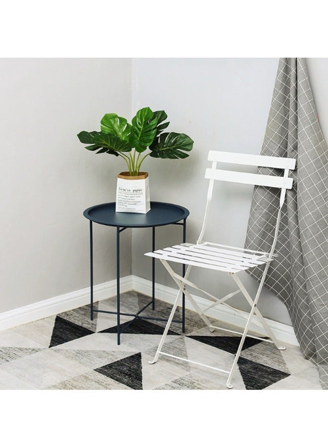 Nordic Folding Coffee Table Bedroom Bedside Table Living Room Wrought Iron Sofa Side Table Balcony Creative Mini Simple Small Round Table Black - Image 5