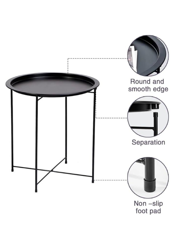 Nordic Folding Coffee Table Bedroom Bedside Table Living Room Wrought Iron Sofa Side Table Balcony Creative Mini Simple Small Round Table Black - Image 3