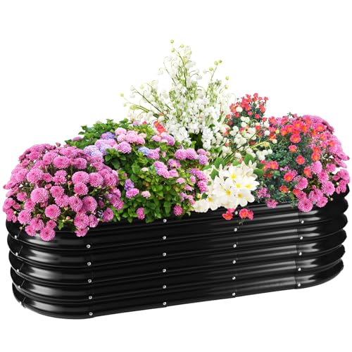 TBMLC 17" Tall Elevated Oval Metal Raised Garden Bed - 5ft x 2ft in Size and 0.8MM Thick Durable Planter Bed/Box for Vegetables Flowers Succulent at Patio/Garden Outdoor (Black, 5X2X1.4 FT) - Image 1