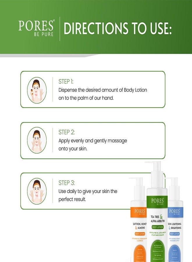 PORES Be Pure Body Lotion with Tea Tree Oil, Alpha Arbutin & Plant-Based Squalane | Anti-Pigmentation & Tan Removal Moisturizer | Helps Reduce Fine Lines & Promotes Skin Tightening | No Parabens & Silicone – For All Skin Types ( 250 ml ) - Image 5