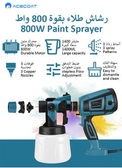 ACECOAT Paint Sprayer, 800w Fence Paint Sprayer With 1400ml Container, Paint Spray Gun With 3 Nozzles, Upgraded Paint Sprayer With Adjustable Air And Color Flow, Suitable For Fences, Sheds, Cabinets, Walls, Spray Paint Evenly, Saving Time And Effort  - Image 2
