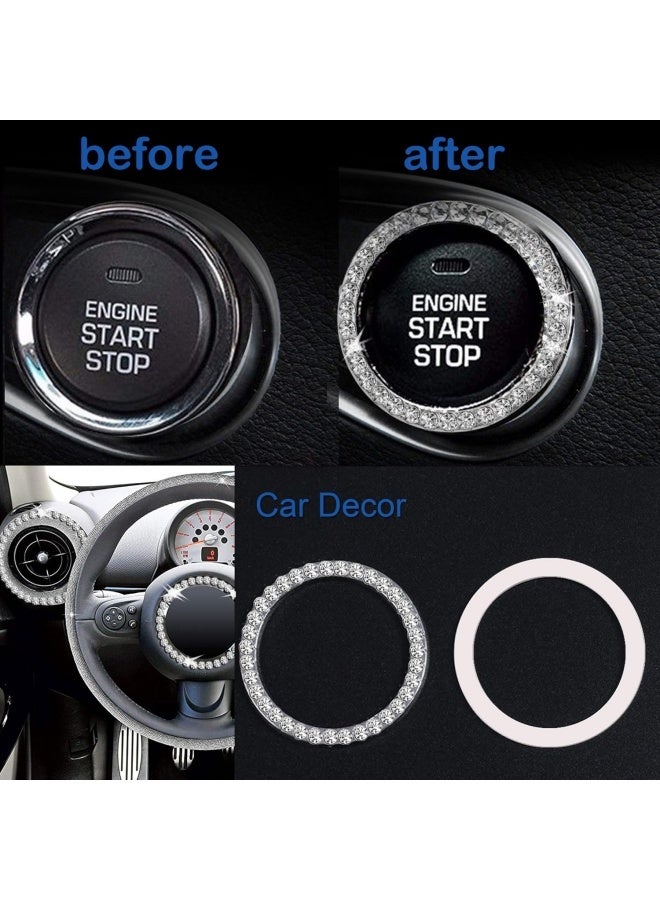 4 قطع ملصق ديكوري لزر تشغيل السيارة - حلقة من أحجار الراين الكريستالية لتزيين السيارة - ملصق شعار السيارة بديكور لامع - زر التشغيل بالضغط - مفتاح تشغيل الإشعال (فضي) - Image 5