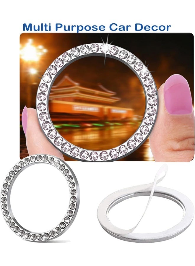 4 قطع ملصق ديكوري لزر تشغيل السيارة - حلقة من أحجار الراين الكريستالية لتزيين السيارة - ملصق شعار السيارة بديكور لامع - زر التشغيل بالضغط - مفتاح تشغيل الإشعال (فضي) - Image 3