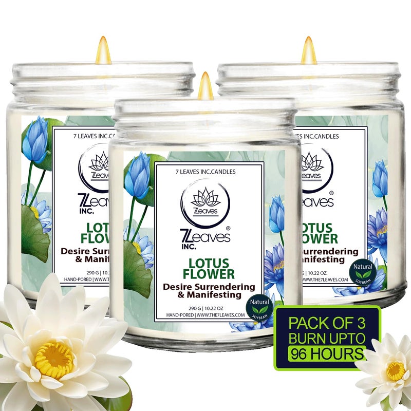 7LEAVES INC White Lotus Flower Aromatherapy Candle for Intuition Enhancement and Mental Clarity Banishes Negative Energy Natural Soy Wax Glass Jar Candle for Aromatherapy 102 Oz