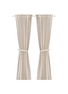 Curtains with tie-backs, 1 pair, with heading tape/off-white, 140x300 cm
