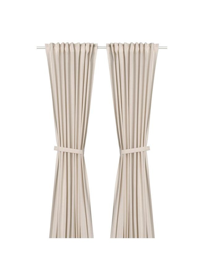 Zaboon - Curtains with tie-backs, 1 pair, with heading tape/off-white, 140x300 cm - Image 1