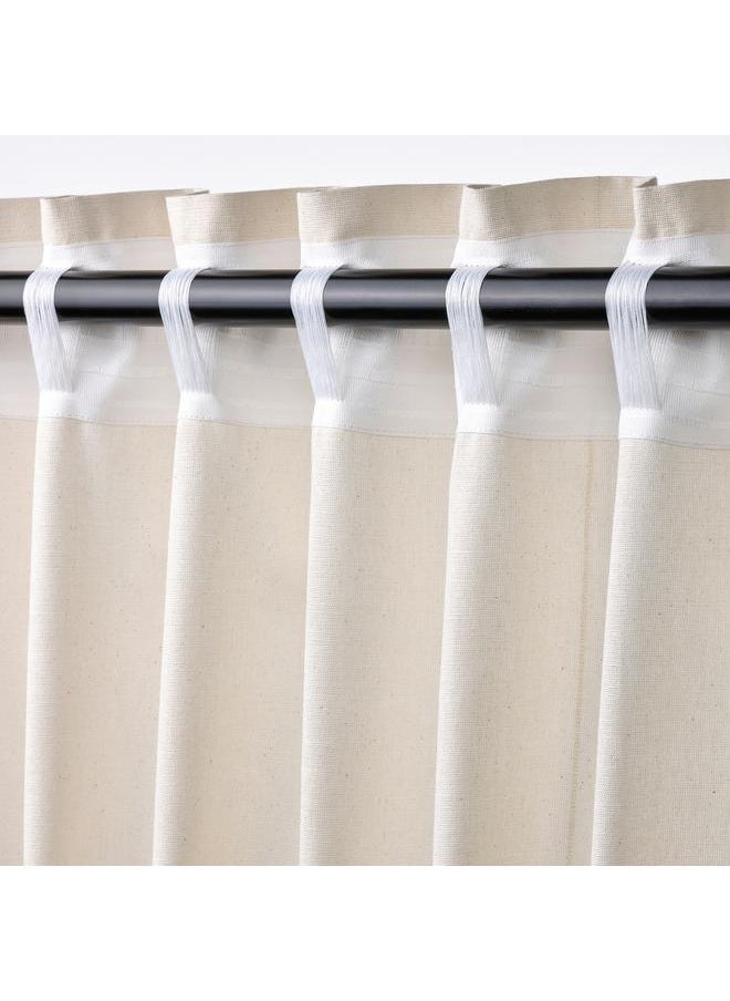 Zaboon - Curtains with tie-backs, 1 pair, with heading tape/off-white, 140x300 cm - Image 1