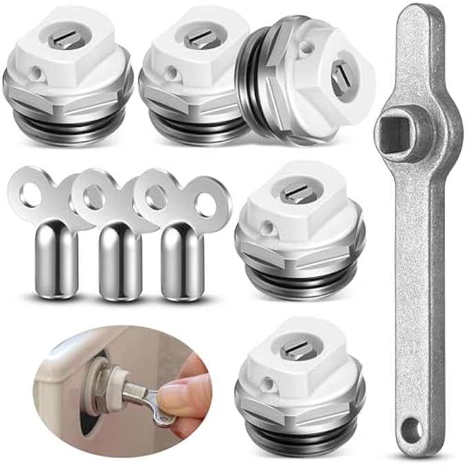 PACK OF 5 RADIATOR BLEED VALVE WITH 3 RADIATOR BLEED KEYS AND 1 RADIATOR BLEED HANDLE, HEATING KEY HEATING BLEED VALVE BLEED HANDLE - Image 1