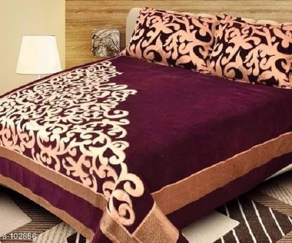 STARNSTYLE Premium Softness and Durability Chenille Velvet 500 TC Double Bed King Size Bedsheet with 2 Pillow Cover 90x100 Inch Trangle Purple - Image 5