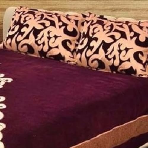 STARNSTYLE Premium Softness and Durability Chenille Velvet 500 TC Double Bed King Size Bedsheet with 2 Pillow Cover 90x100 Inch Trangle Purple - Image 4