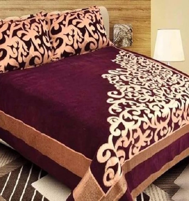 STARNSTYLE Premium Softness and Durability Chenille Velvet 500 TC Double Bed King Size Bedsheet with 2 Pillow Cover 90x100 Inch Trangle Purple - Image 2