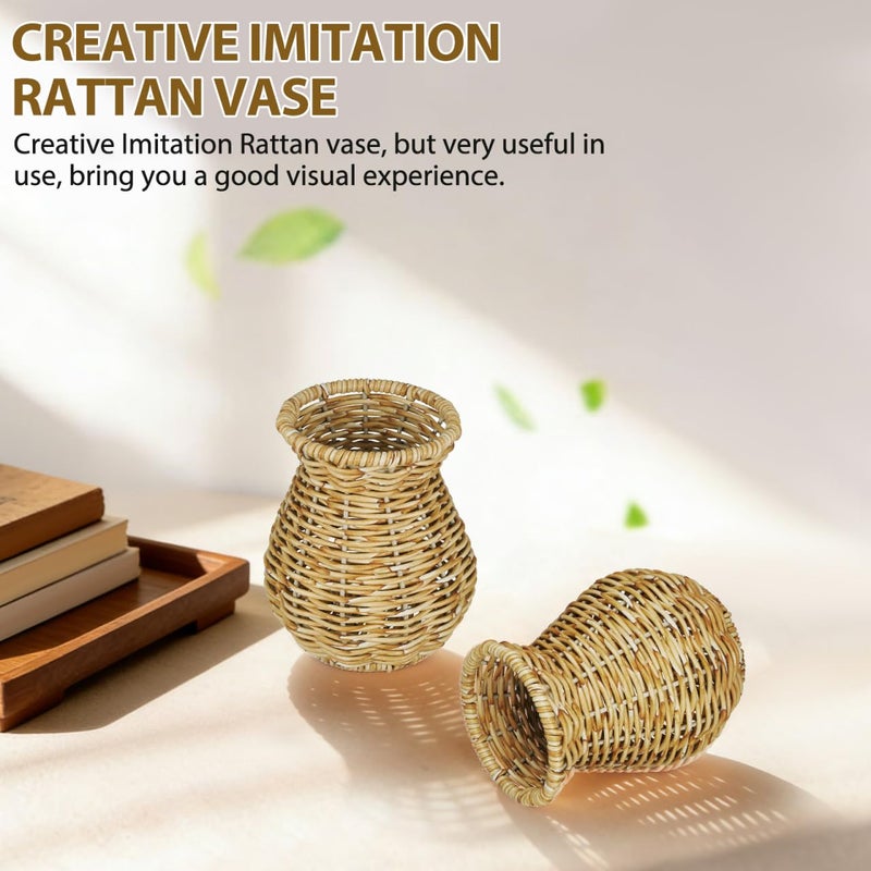 Cabilock Woven Rattan Flower Vase, Rustic Imitation Wicker Decorative Vases, Boho Dried Flower Arranger for Home Tabletop Balcony Office Decoration - Image 4