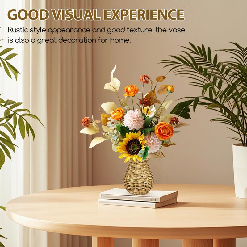 Cabilock Woven Rattan Flower Vase, Rustic Imitation Wicker Decorative Vases, Boho Dried Flower Arranger for Home Tabletop Balcony Office Decoration - Image 3