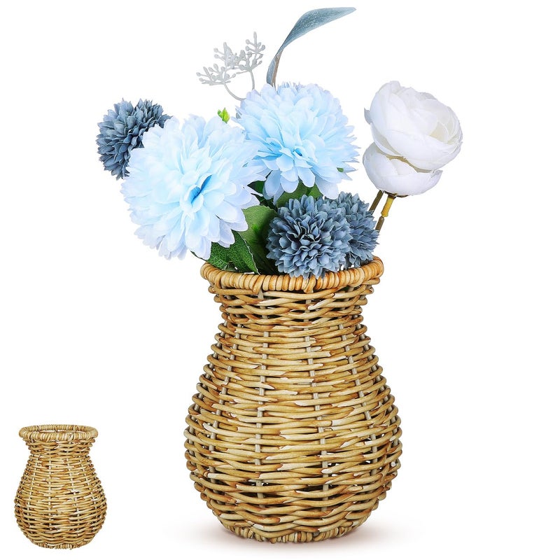 Cabilock Woven Rattan Flower Vase, Rustic Imitation Wicker Decorative Vases, Boho Dried Flower Arranger for Home Tabletop Balcony Office Decoration - Image 1