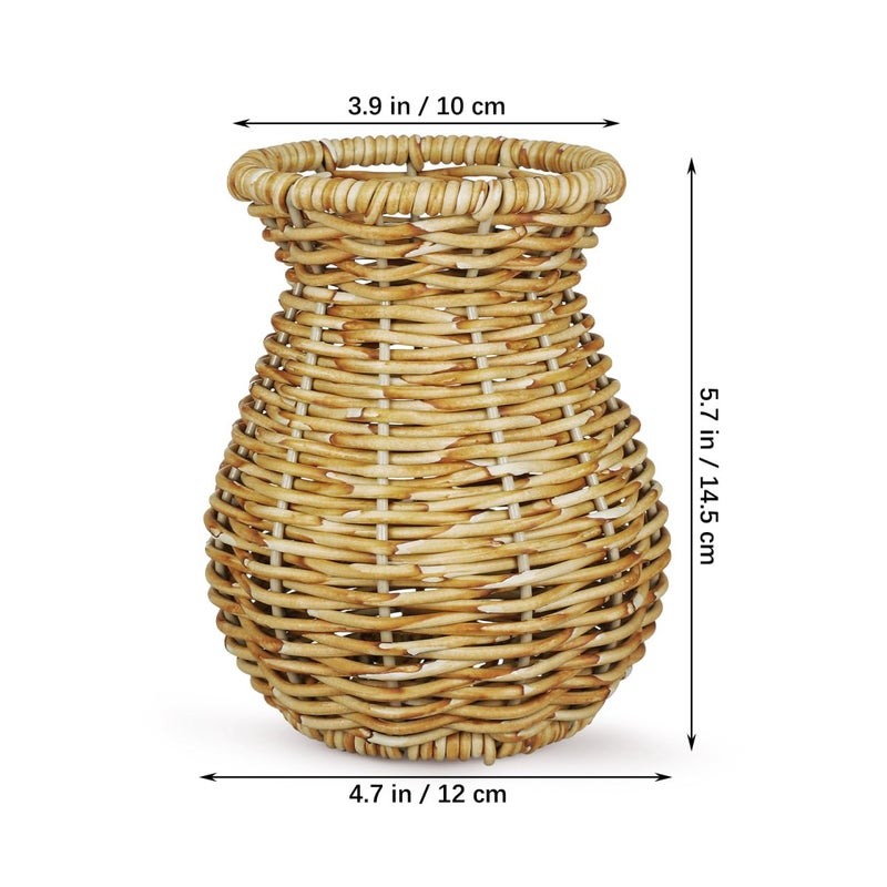 Cabilock Woven Rattan Flower Vase, Rustic Imitation Wicker Decorative Vases, Boho Dried Flower Arranger for Home Tabletop Balcony Office Decoration - Image 5