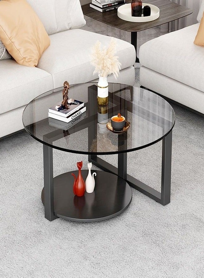 C&C Home Round Glass Coffee Table for Living Room Cocktail Table Sofa Table with Tempered Glass Top And Sturdy Metal Base 80 x 45 Centimeter - Image 2