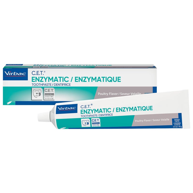 Virbac C.E.T. Enzymatic Toothpaste, Eliminates Bad Breath by Removing Plaque & Tartar Buildup, Best Pet Dental Care Toothpaste, Poultry Flavor, 2.5 oz tube - Image 1