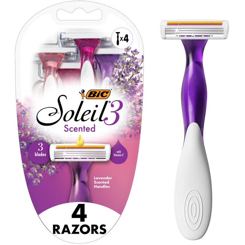 BIC Soleil 3 Scented Womenâ€™s Disposable Razor, 3 Blades with a Moisture Strip For a Silky Shave, Assorted, 4 Piece Razor Set - Image 1