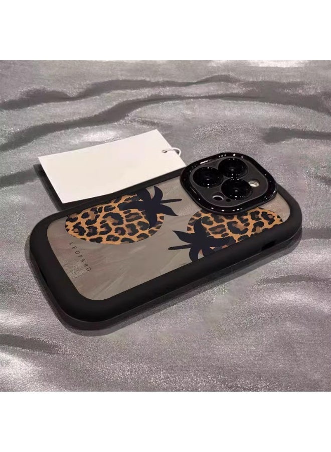 NIBEMINENT Leopard Strawberry Protective TPU Case Cover For iPhone 16 Pro, Black