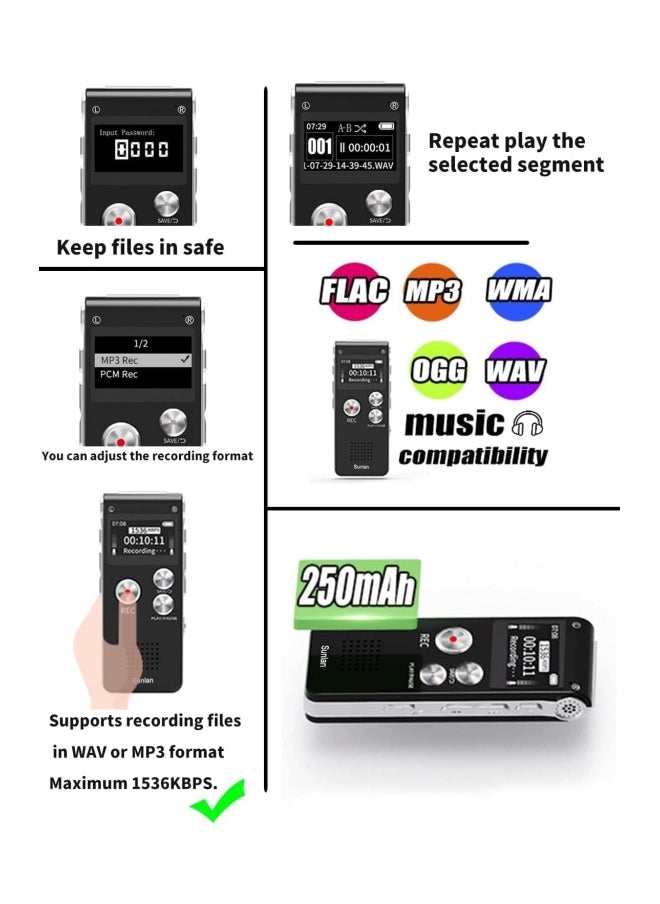 Generic Digital Voice Recorder 16GB Recorder with Lecture Playback - USB Rechargeable Recorder Upgrade Compact Recording Device  - Image 2