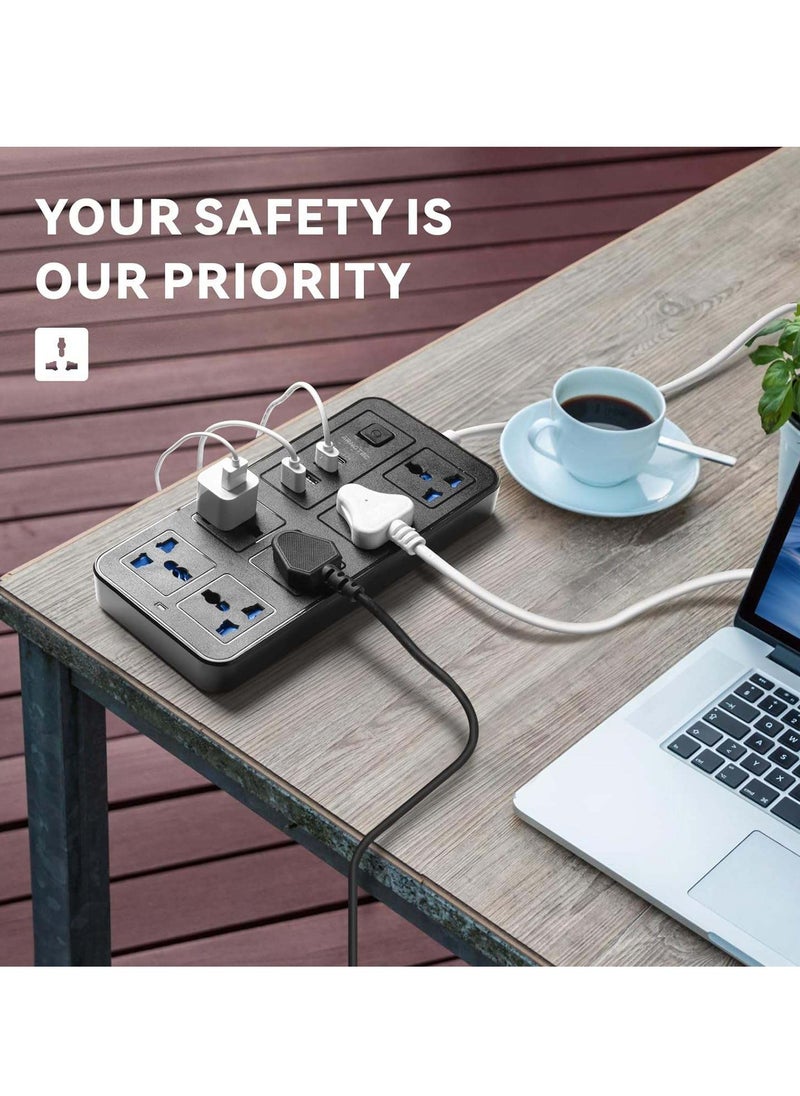 ARNOTEC Power Strip Extension Lead with USB C, 6 AC Outlets 3 USB Ports 1 Type-C, 1.8M Cable, Universal Socket, Surge Protection, Child Safety Cover, 2500W, UK Plug  - Image 5