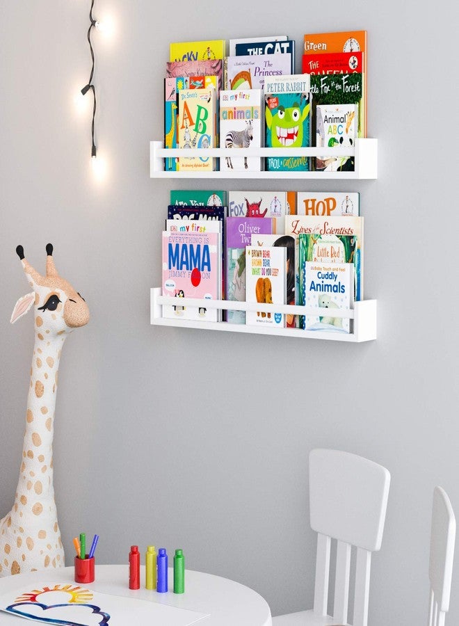 والنيتشر رفوف كتب Wallniture Utah بيضاء اللون مقاس 32 بوصة، تُثبّت على الحائط، رفوف كتب خشبية عائمة لغرفة الأطفال، طقم من قطعتين - Image 2