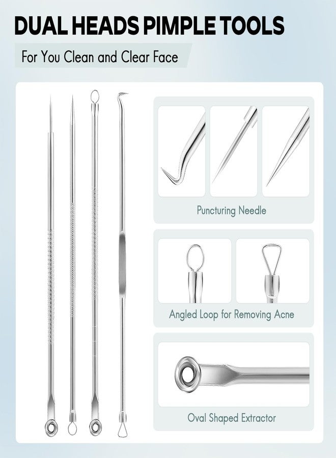 FEITA Blackhead Remover Pimple Popper Tool Kit, Comedone Pimple Extractor Acne Tools for Face Nose, Stainless Acne Needle Zit Popping Removal Facials Tool, Silver 4Pcs - Image 2