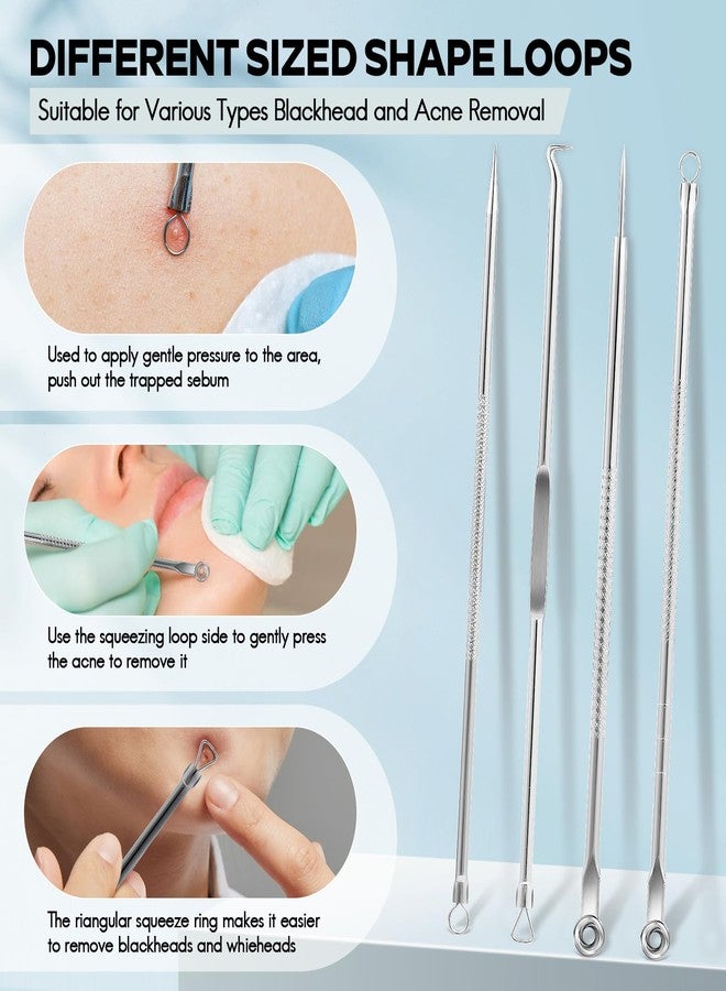 FEITA Blackhead Remover Pimple Popper Tool Kit, Comedone Pimple Extractor Acne Tools for Face Nose, Stainless Acne Needle Zit Popping Removal Facials Tool, Silver 4Pcs - Image 3