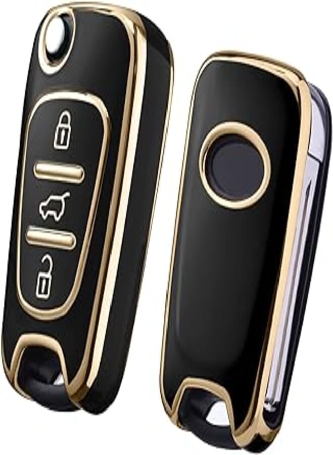 OATSBASF Car Key Case Suitable for Hyundai, Key Cover for Hyundai Verna Elantra Sportage Carens Forte Avante K2 K5 SONATA8 ix35 i30 Accessories (Golden Edge Black)
