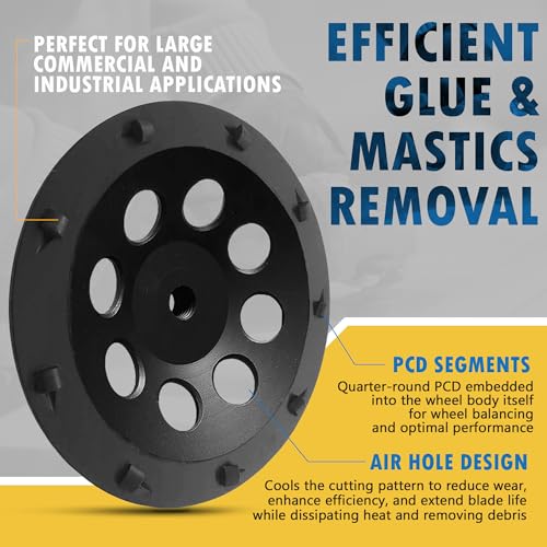 EDiamondTools 7" PCD Grinding Wheel for Epoxy, Glue, Mastic and Paint, 9 PCD Segments, 5/8"-11 Threaded Arbor - Image 3