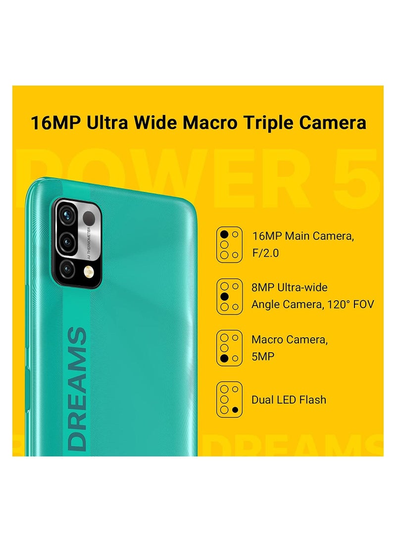 UMIDIGI Power 5 Cell Phone 4GB 128GB 6150mAh Battery Unlocked Smartphone with 6.53 Full Screen 16MP AI Triple Camera Android Phone Green