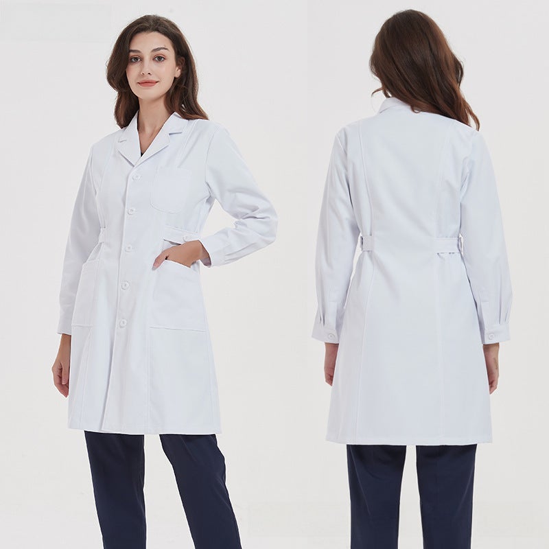 Unisex Lab Coats Long Short Sleeves Workwear Women's thick buckle sleeve/belt on both sides 