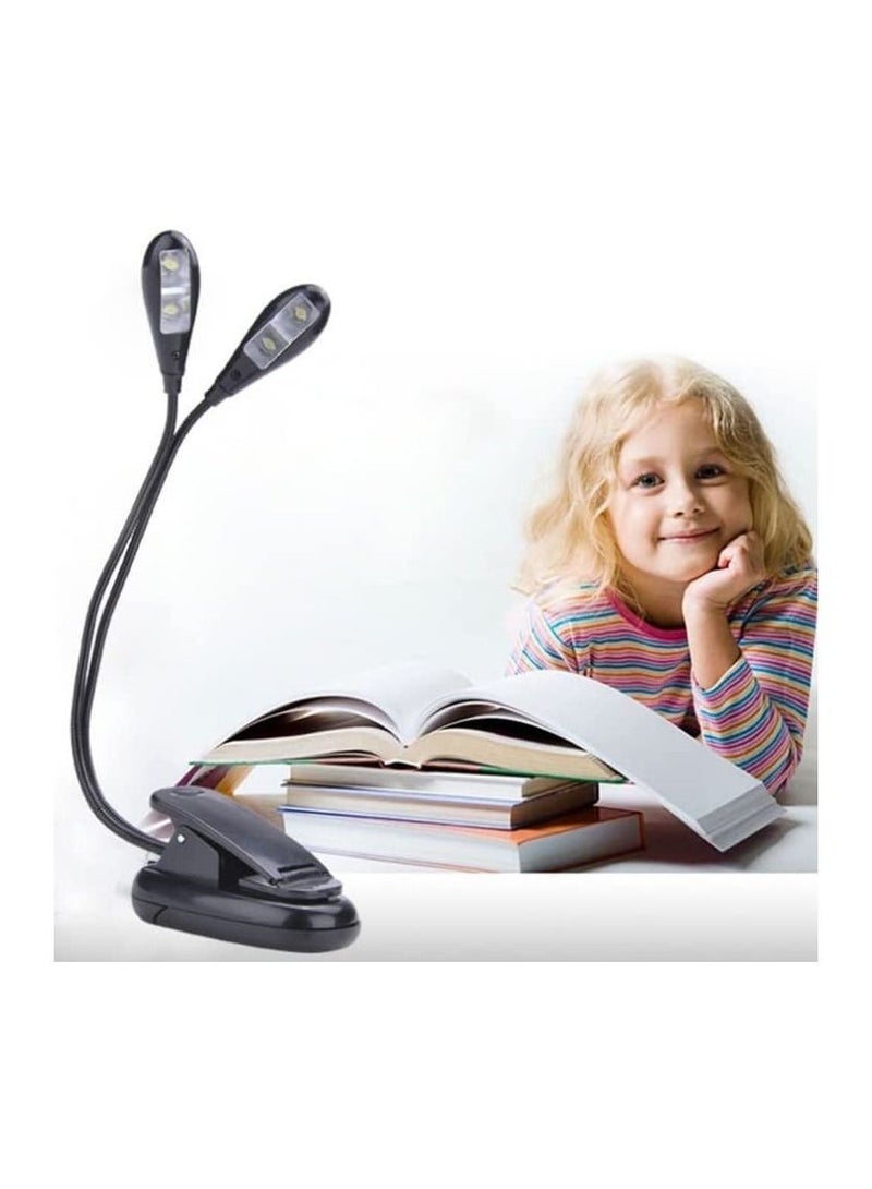 SYOSI LED Book Light, Mini Super Bright Clip Desk Light with Double Headed, Portable Adjustable Gooseneck Light 4 Brightness Levels, for Music Stands, Reading, BBQ, Desk, Travel, Musicians, Readers - Image 1