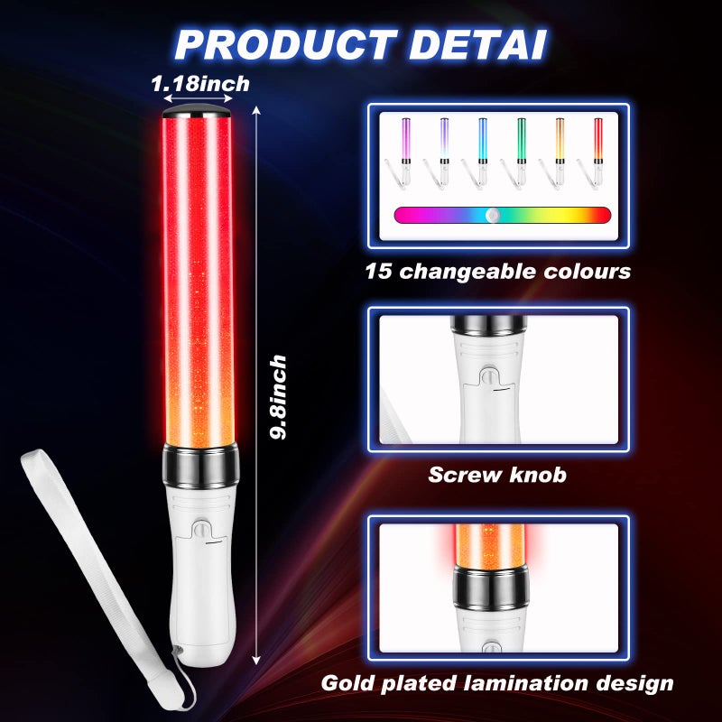 Lewtemi 2 Pcs K-pop Lightstick LED Glow Sticks 15 Color Reusable Concert Stick, Manual and Automatic Mode, Idol Flashing Glow Sticks Wotagei Party Supplies for Raves Emergency Camping - Image 2