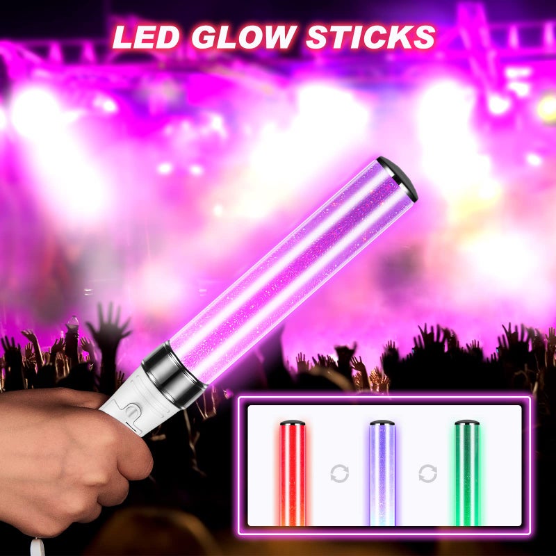 Lewtemi 2 Pcs K-pop Lightstick LED Glow Sticks 15 Color Reusable Concert Stick, Manual and Automatic Mode, Idol Flashing Glow Sticks Wotagei Party Supplies for Raves Emergency Camping - Image 4